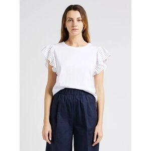 Karl Lagerfeld Woman White Crewneck Lace Butterfly Sleeve SMALL Preppy Feminine